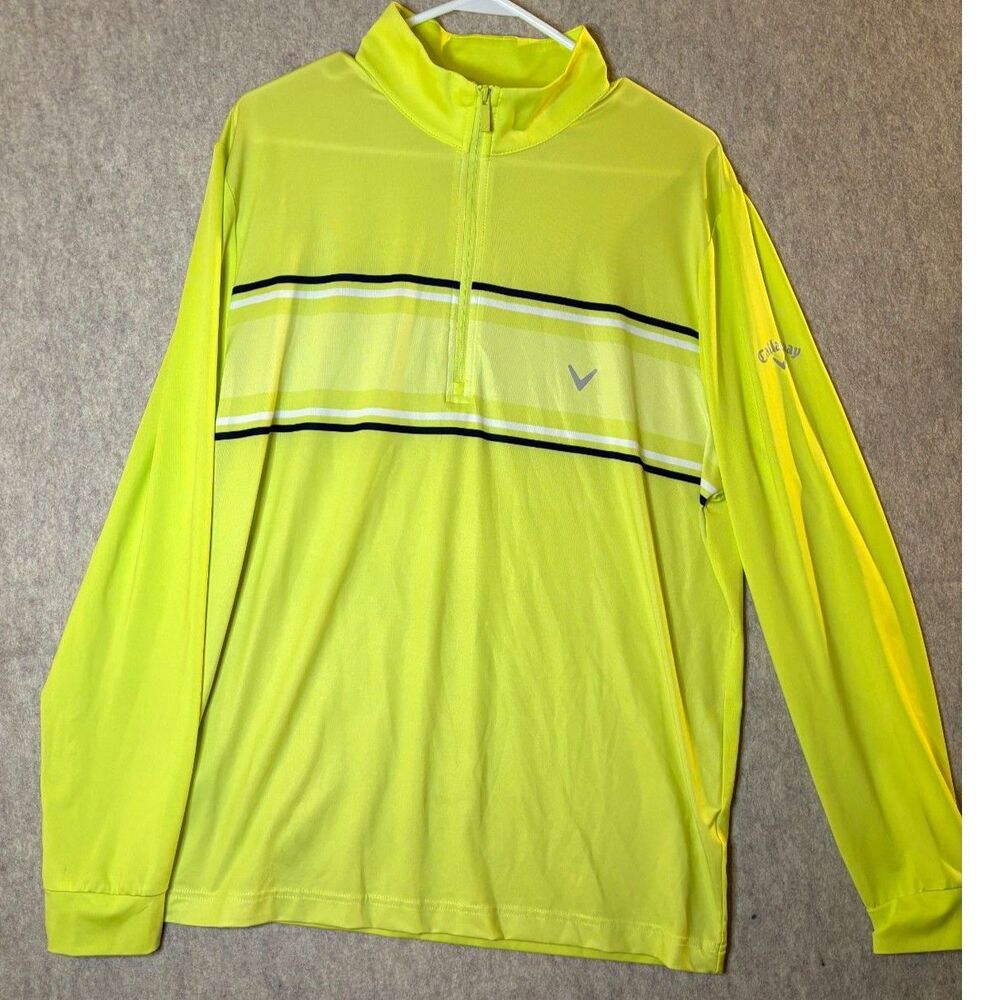 Callaway Opti-Dri Mens M Golf Pullover Neon Greenish Yellow 1/4 Zip Performance